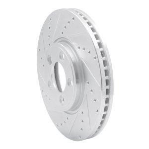 Jaguar S-Type Brake Rotor (1) - Front Left - R1 Concepts - Drilled & Slotted - Silver - `06-`08